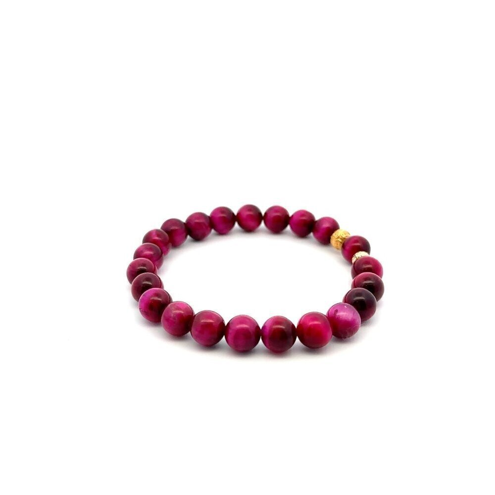 24K 18K Gold Money Coin Ball Bracelet Gemstones Dyed Tiger's Eye 8mm S6.5" - Picture 3 of 5
